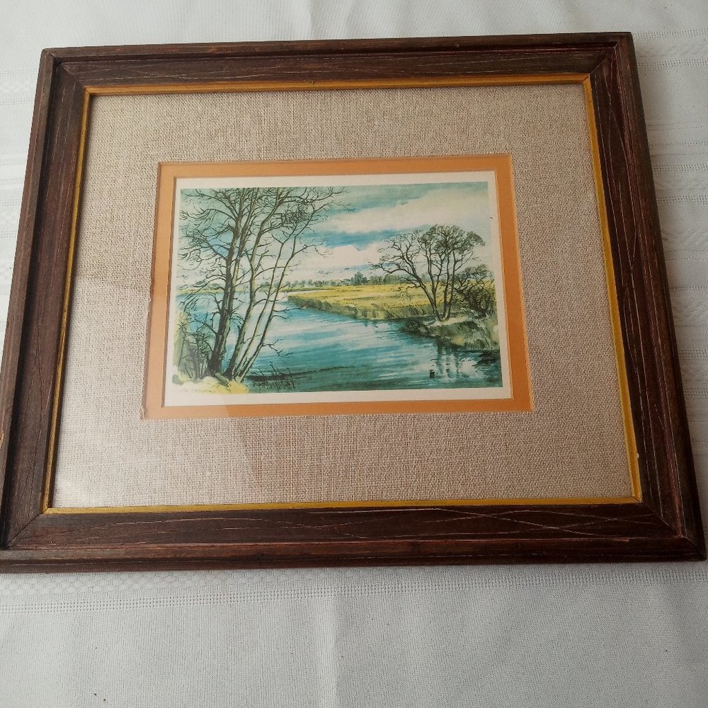 Vintage River Marsh Landscape Scene by Alex Secher Framed by Design Arts #2823